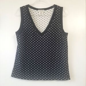 ST. JOHN SPORT By MARIE GRAY  Black White Dot V Neck Sleeveless Sweater Medium